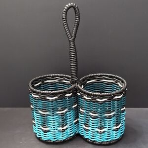 Handmade Dual Lobster Rope Basket Teal/black/White .